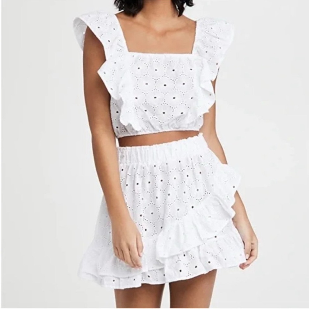 White Eyelet Ruffle Top and Skirt Set
